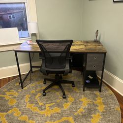 Wood Desk + Black Reclining Chair