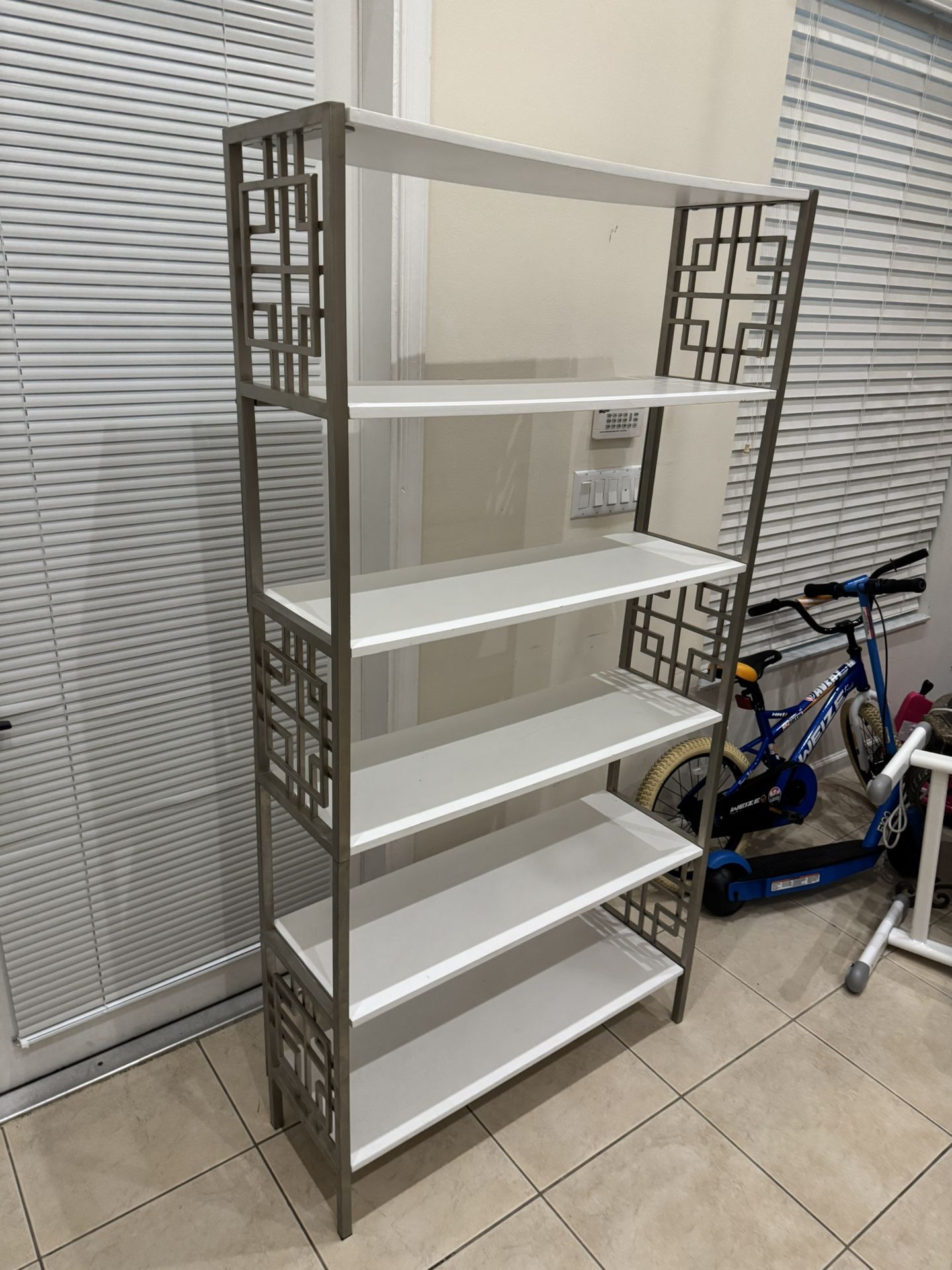Signature Design By Ashley Glenstone Champagne Metal and White Bookcase