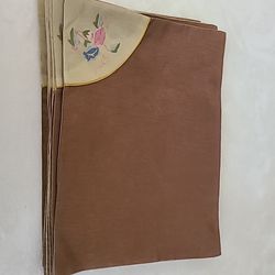 12 Asian Oriental Style Silk placemats Gold with Embroidered Flowers, 11”x15”