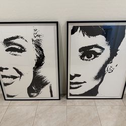 Large Framed Marilyn Monroe & Audrey Hepburn Wall Art (36”x48”) – Set of 2