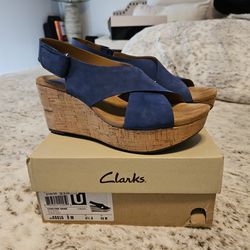 Clarks Navy Wedges Size 9