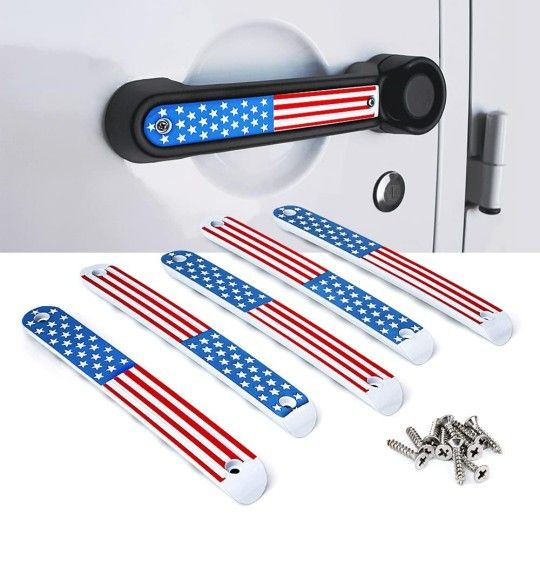 5 Pcs Flag Aluminum Side Door Handle Inserts & Cover Trim 2007-2018 Jeep Wrangler