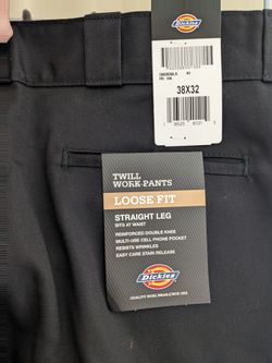 Mens Black Dickies Loose Fit Double Knee Work Pants New 38/32