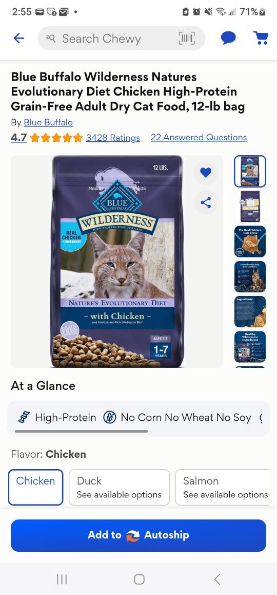 Blue Buffalo Wilderness Natures Evolutionary Diet Chicken High-Protein Grain-Free Adult Dry Cat Food, 12-lb bag