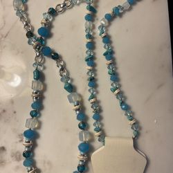 Napier Turquoise And Clear Beaded Necklace 