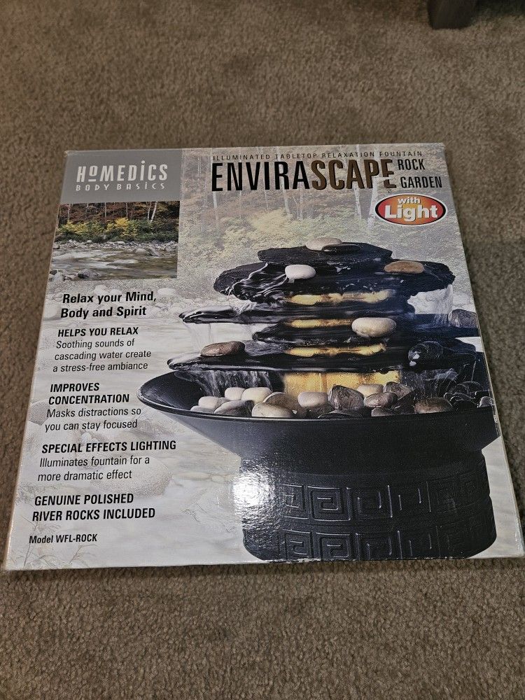 Homedics Envirascape Fountain Rock Garden Illuminated Tabletop Open Box $25