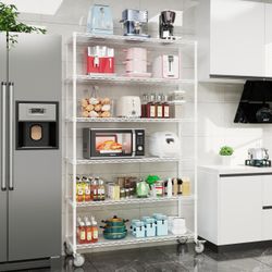 6 Tier Wire Shelving Unit, 6000 LBS NSF Height Adjustable Metal Garage Storage Shelves With Wheels [NEW] **Assembly Req** 