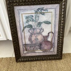 Decorative Tropical Bronze Wood Framed Art  34”L X 27.5”W x 2”D