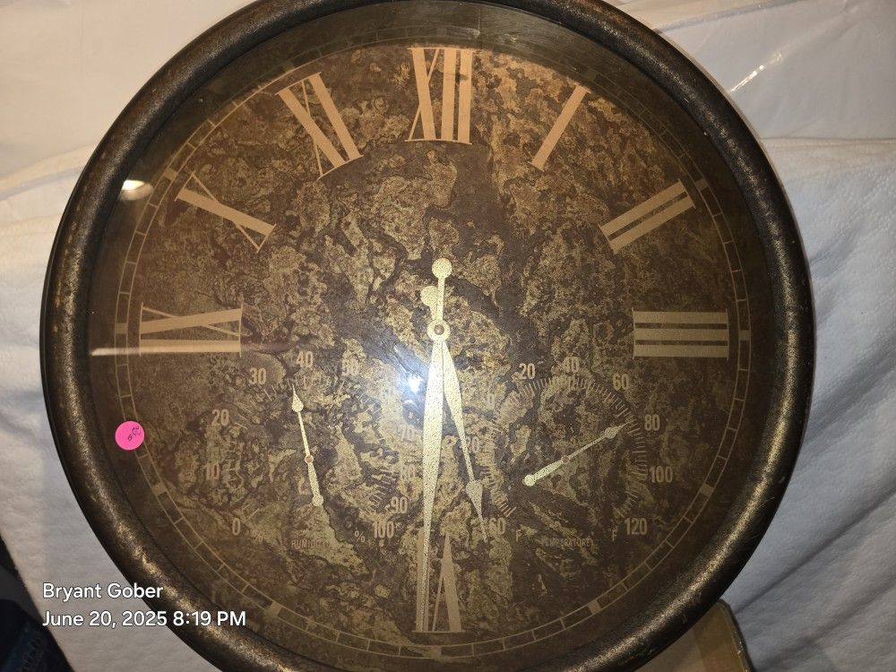 Vintage Wall Clock with Thermometer