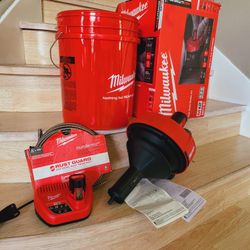 Milwaukee M12 12-V Lithium-Ion Cordless Drain Snake Auger W/ (1) 1.5Ah Battery, (2) Inner Core Bulb Head Cable with Rustguard5/16 in. x 25 ft.Charger,