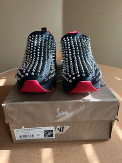 Christian Louboutin Black Stretch Fabric Spike Sock Slip On Platform Sneakers Size 38!