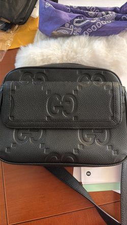 Gucci GG Embossed Black Leather Crossbody Bag