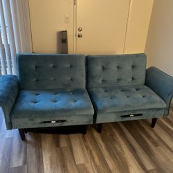 Small Blue Couch With Charging Ports 