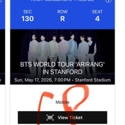 2 BTS Tickets Stanford 5/17 Section 130