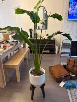 Faux Plant with pot and plant stand