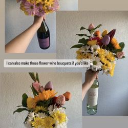 Flower Wine Bouquet w/ Chocolate Covered Strawberries