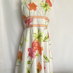 DONNA RICCO NY midi  tropical pineapple floral halter dress. size 12