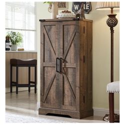 ACCOHOHO 47" Kitchen Pantry, Farmhouse Storage Cabinet with Barn Doors Rustic Brown