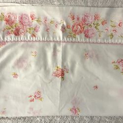 Vintage Fashion Manor Muslin Pink Rose Floral Flat Sheet Double/ Full 1970s