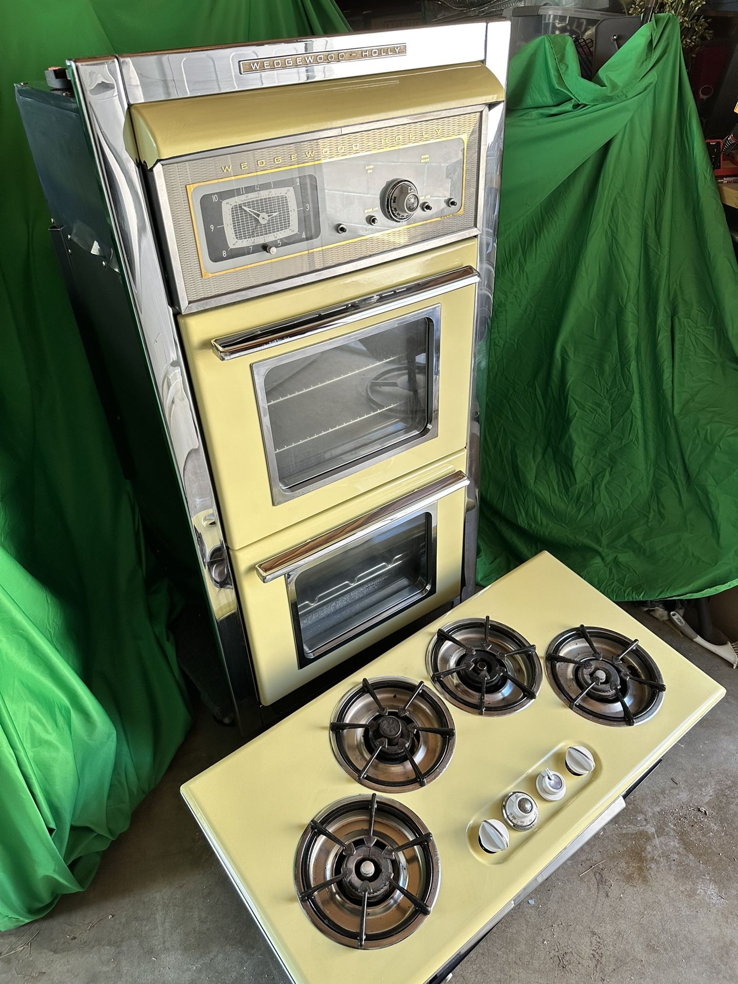 Vintage 1950s Natural Gas Double Oven & Cooktop Stove (Wedgewood Holly)