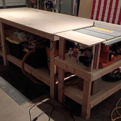 Custom Made 2 Piece Workbench With A Rigid Table Saw