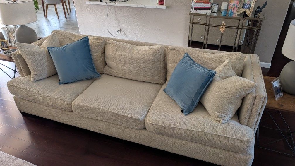 Cream Nailhead Extra Long Sofa and Sofa