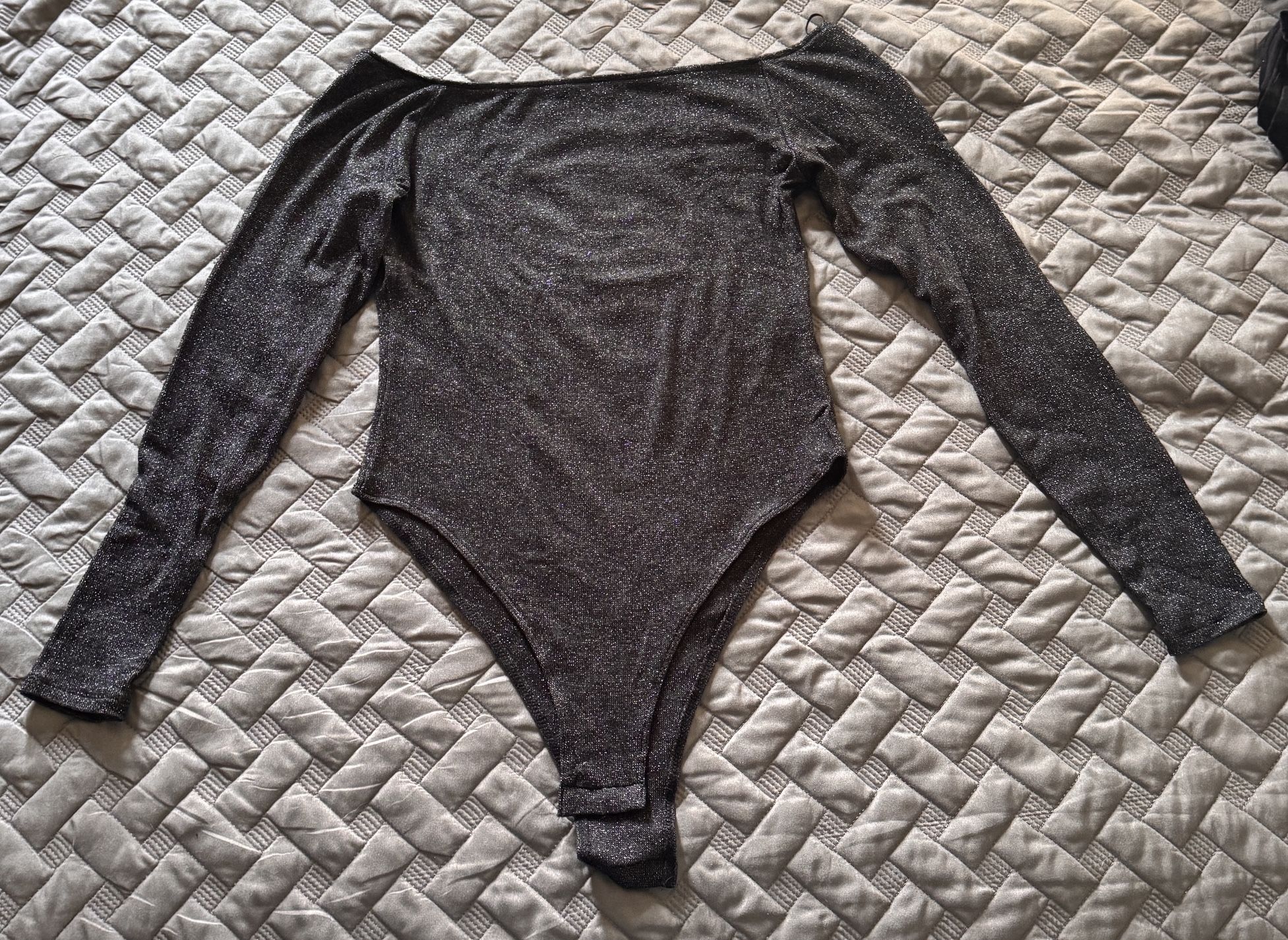 H&M Black Sparkle Mesh Boat Neck Body Suit Medium