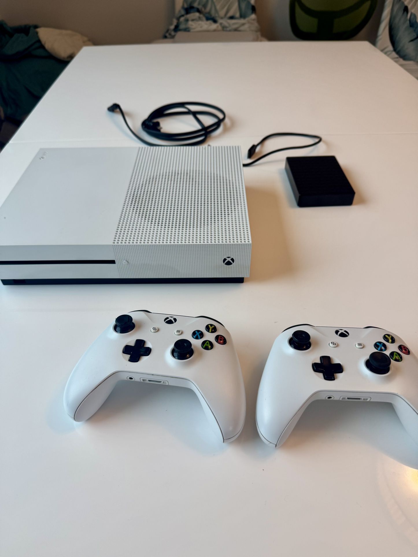 Xbox One S with 2 controllers + 4TB Seagate external drive