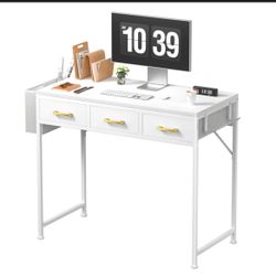 White Computer Desk with 3 Drawers