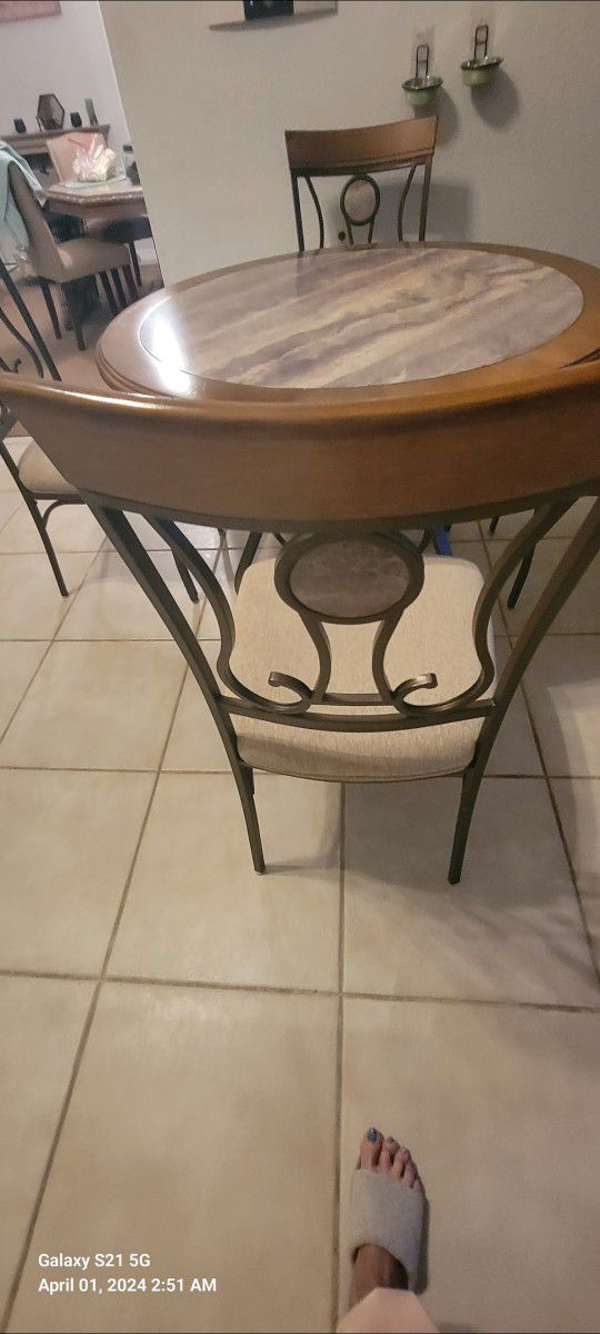 Marble/wood Kitchen Or Dining Set