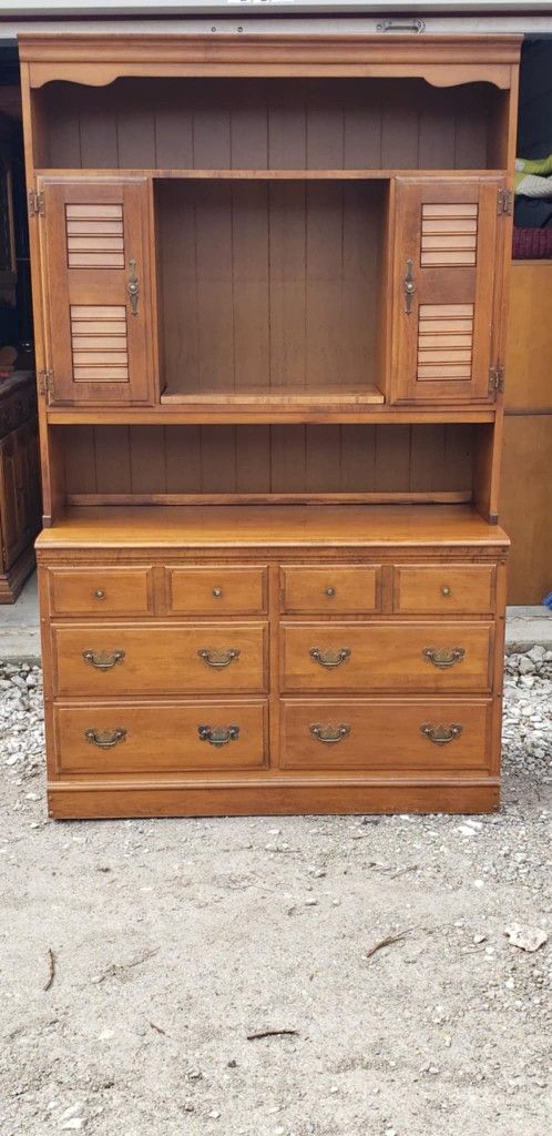 Vintage Midcentury Wood Heywood-Wakefield Buffet Server with China Hutch - 2 piece