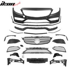 Fits 2015–2021 Benz C-Class W205 C63 Front Bumper Cover W/ Silver Grille + Lower Lip