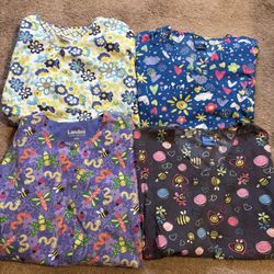 Three Springtime Scrub Tops And One Lab Coat