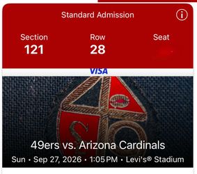 49ers Vs Cardinals 9/27/2026  With All You Can Eat & Drink