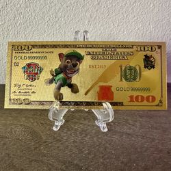 24k Gold Foil Plated Rocky Paw Patrol Banknote Cartoon Collectible