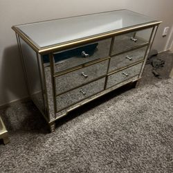 Mirrored Dresser With Gold Trim