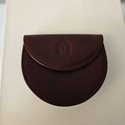 ​Authentic Vintage Must de Cartier Burgundy Leather Round Coin Purse EXCELLENT