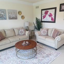 Used like New - Sofa and love Seat Set - Kara Beige 88'' Sofa & 67'' Loveseat (center Table And Side Table Included) 