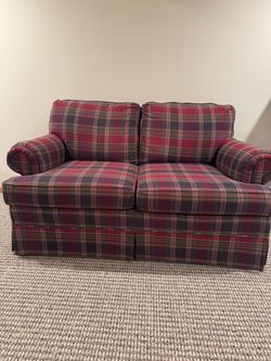 Red Plaid Upholstered Loveseat Sofa
