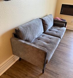 Modern Grey Velvet Mid Century Sofa Loveseat | Must Go Today