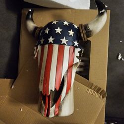 Cow Skull US Flag Vase