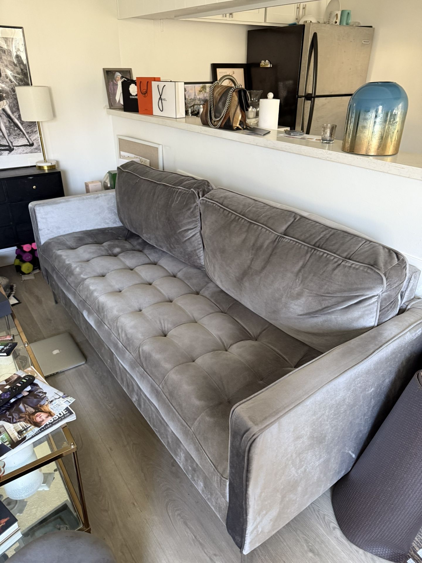 Grey Velvet Love seat
