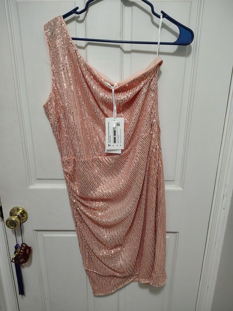 Rose Gold One Shoulder Dress Size Large