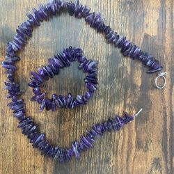 Genuine Amethyst Necklace And Bracelet Set