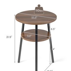 Costway 1PCS 2-Tier Bedside End Table Round Nightstand for Bedroom Living Room Walnut