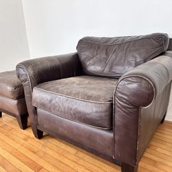 Big comfy lounge armchair leather look with ottoman footrest Venice