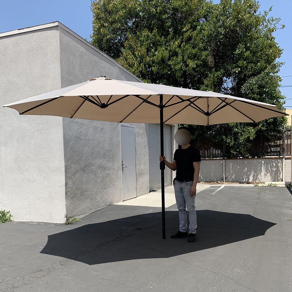 New in Box $95 Beige Large 15 FT Double Sided Umbrella Outdoor Patio Garden Yard (Weight base not included)