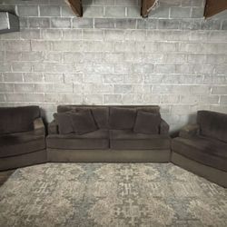 3 Piece Living Room Brown Suede Couch Set 