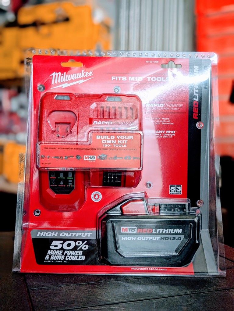 Milwaukee M18 12ah high output battery and rapid charger