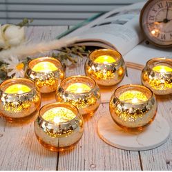 Gold Votive Candle Holders, 6Pcs Tealight Candle Holders, Mercury Gold Glass Candle Holders for Wedding/Party/Home Decor